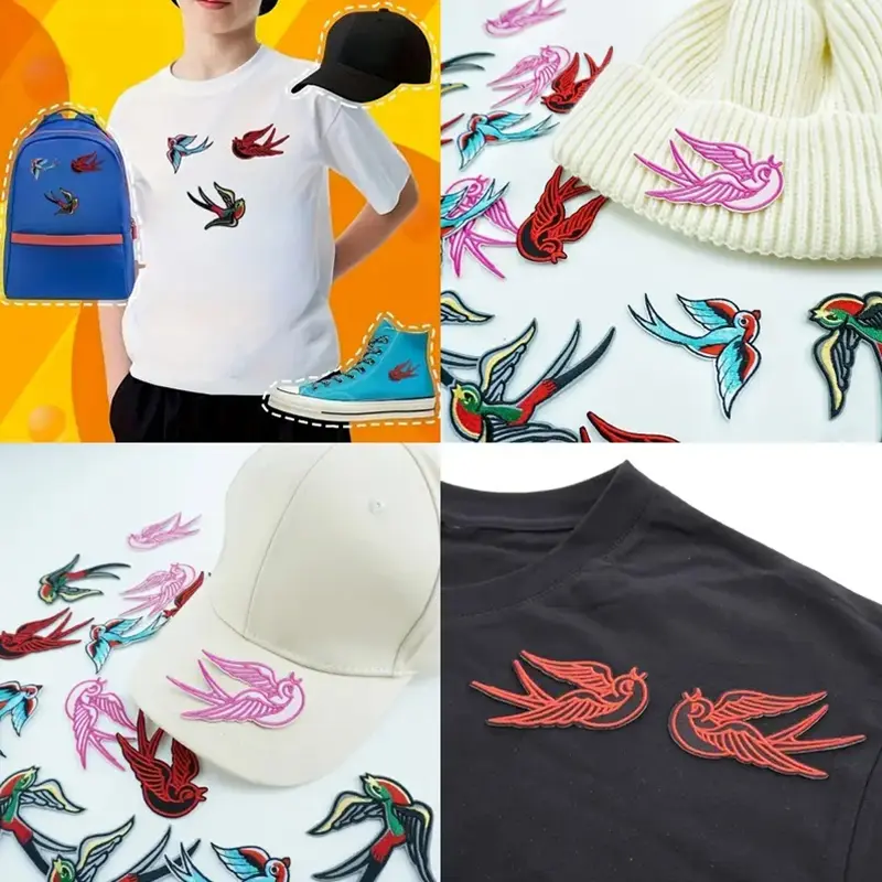1 Pair Bird Embroidery Patches Fabric For T-Shirt Pants Bags Accessories Iron On Patch Handmade Applique Repair Crafts Supplies