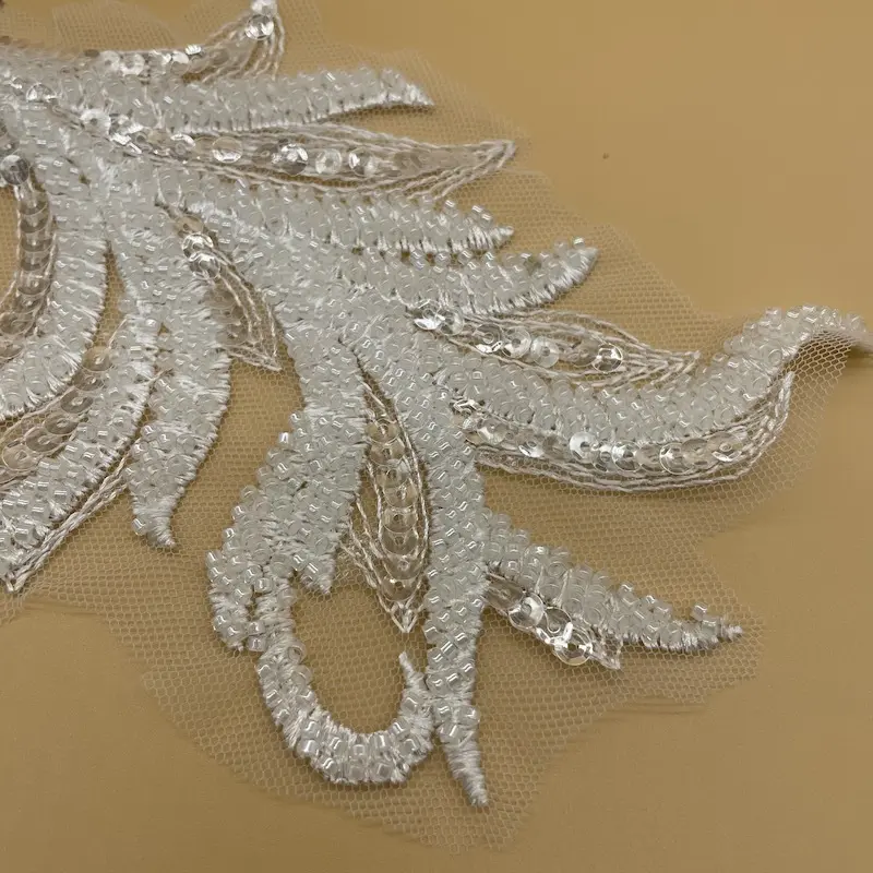 1Pc Sequin Phoenix-Tail Flower Embroidery Patches Fabric For Evening Dress Accessories Sewing Patch Handmade Applique Crafts
