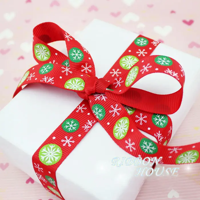 25mm Green Red White Snowman Letter Printed Grosgrain Ribbons Christmas Halloween Party Gift Box Wrapping Cartoon Ribbons 1Meter