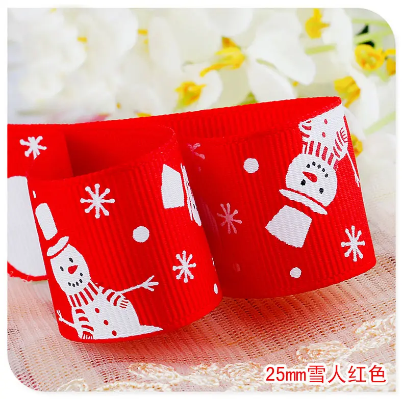 25mm Green Red White Snowman Letter Printed Grosgrain Ribbons Christmas Halloween Party Gift Box Wrapping Cartoon Ribbons 1Meter