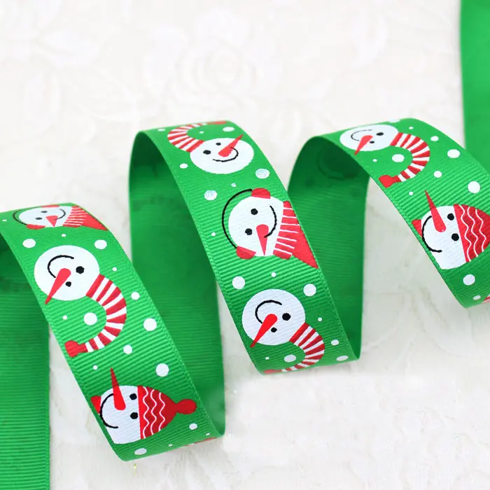 25mm Green Red White Snowman Letter Printed Grosgrain Ribbons Christmas Halloween Party Gift Box Wrapping Cartoon Ribbons 1Meter