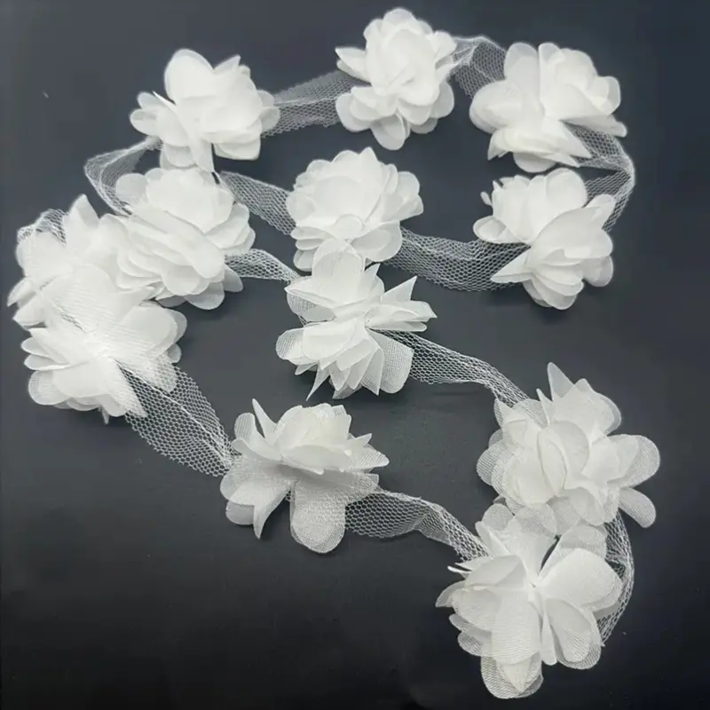 20Pcs Chiffon Flower Embroidery Patches Fabric For Dress Bags Accessories Iron On Patch Handmade Applique Repair Crafts Supplies
