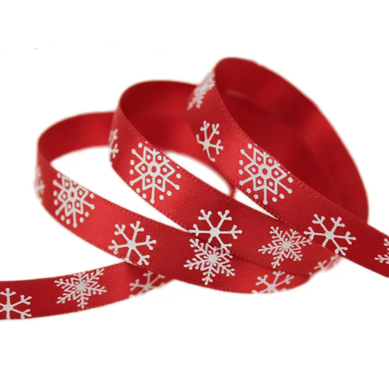 2 Meters/Lots 10mm Cartoon Snow Tree Printed Grosgrain Ribbons Christmas Valentine's Day Decoration Satin Ribbons Gift Wrapping