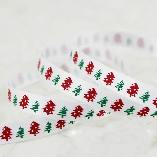 2 Meters/Lots 10mm Cartoon Snow Tree Printed Grosgrain Ribbons Christmas Valentine's Day Decoration Satin Ribbons Gift Wrapping