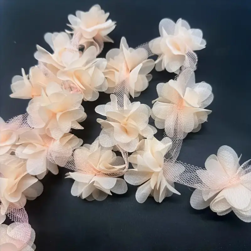 20Pcs Chiffon Flower Embroidery Patches Fabric For Dress Bags Accessories Iron On Patch Handmade Applique Repair Crafts Supplies