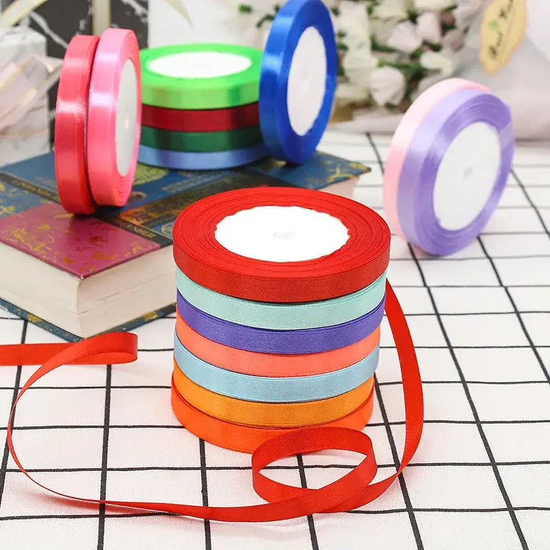 10mm Satin Ribbon 25yards/Roll DIY Handmade Crafts Fabric Christmas Halloween New Year Wedding Party Gift Box Wrapping Tape
