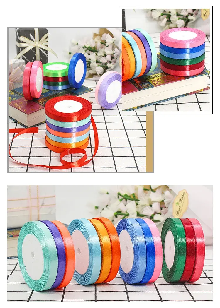 10mm Satin Ribbon 25yards/Roll DIY Handmade Crafts Fabric Christmas Halloween New Year Wedding Party Gift Box Wrapping Tape