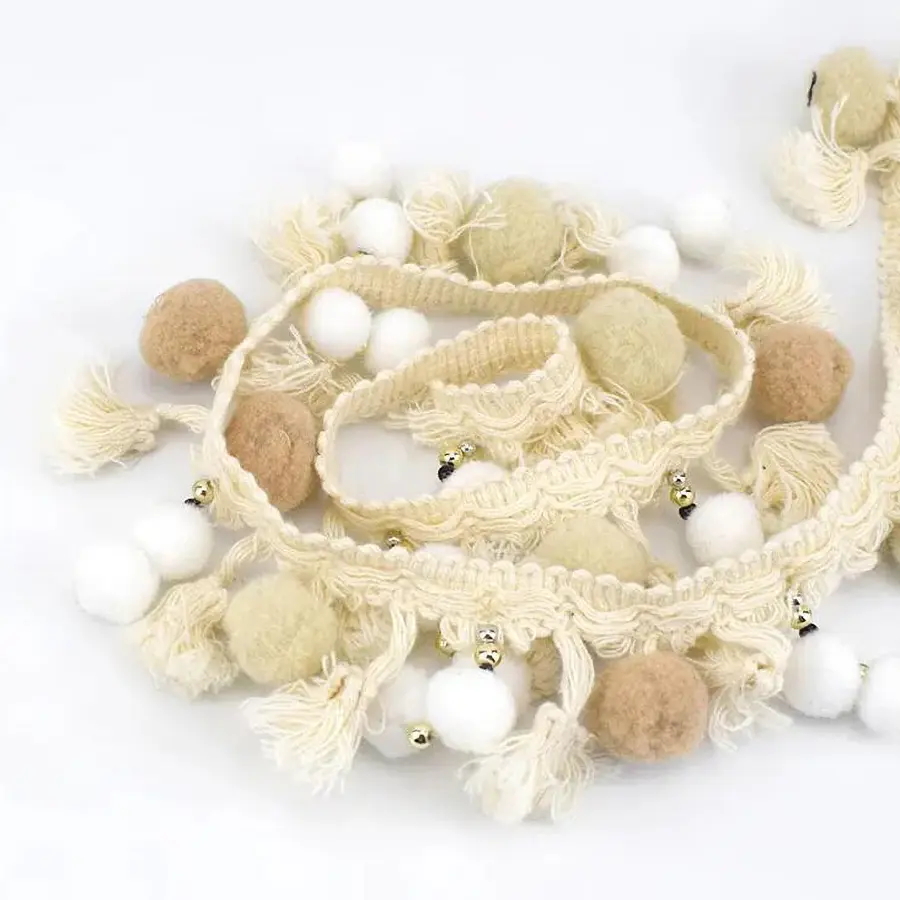 1Yard Beige Small Ball Embroidery Lace Fabric Trim DIY Clothing Wedding Home Blanket Decoration Handmade Sewing Crafts Supplies