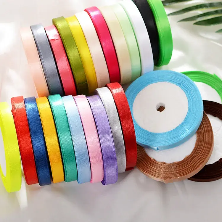 10mm Single Face Satin Ribbon Christmas Halloween Wedding Birthday Party Decoration Gift Wrapping DIY Crafts Fabric Silk Ribbons