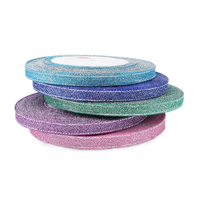 6mm 25Yard/Roll Gold Silver Metallic Glitter Ribbon for Christmas Halloween Gift Wrapping Wedding Decorative DIY Crafts Material