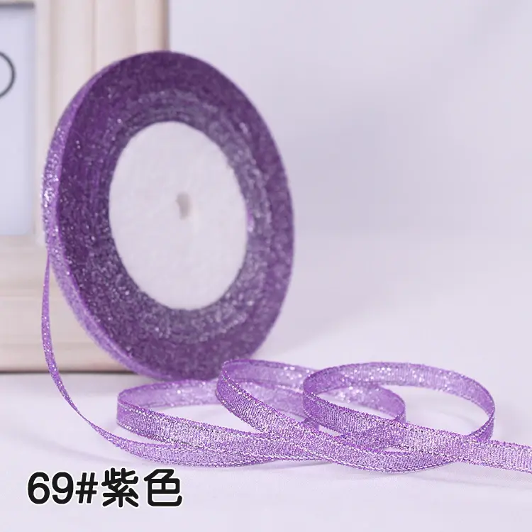 6mm 25Yard/Roll Gold Silver Metallic Glitter Ribbon for Christmas Halloween Gift Wrapping Wedding Decorative DIY Crafts Material