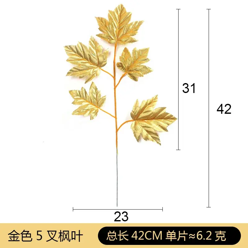 Gold Artificial Monstera Palm Maple Tree Leaves Home Garden Decoration Photography Background Flower Arrangement Accessories