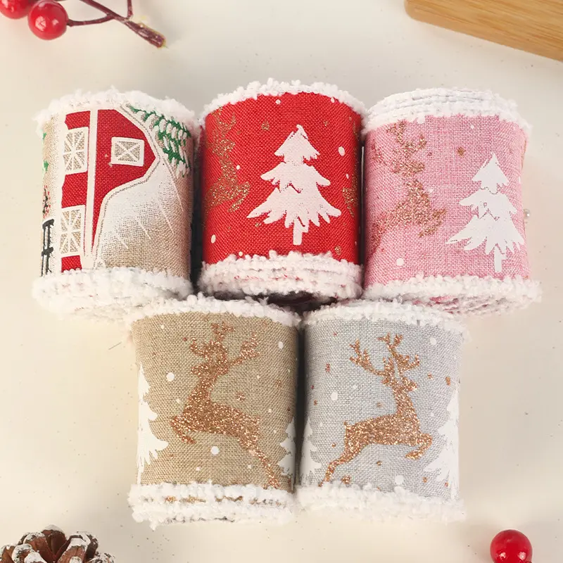 2Meters/Roll Red Pink White Christmas Webbing DIY Handmade Crafts Supplies Party Event Supplies Gift Box Flower Decoration