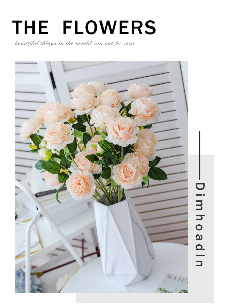 3 Heads Peony European-style Artificial Flowers Home Wedding Decoration Fake Flowers Peony Wedding Decoration Indoor Garden