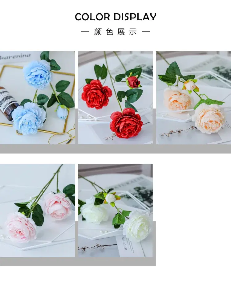 3 Heads Peony European-style Artificial Flowers Home Wedding Decoration Fake Flowers Peony Wedding Decoration Indoor Garden