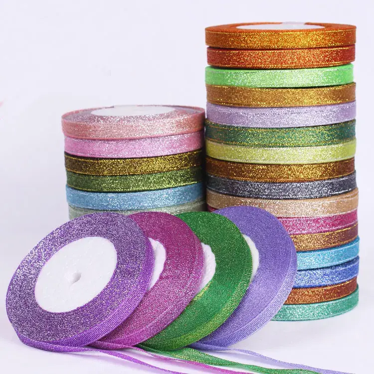 25 yards 10mm Glitter Ribbon Christmas Party Wedding Decoration Gift Wrapping Packaging Ribbons DIY Crafts Handmade Bow Fabric