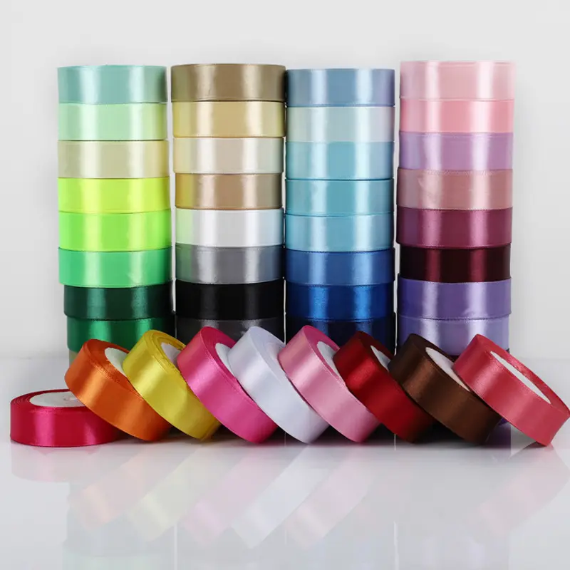 25mm Silk Satin Ribbons White Blue Purple Green Pink Yellow Black Silver Gold DIY Ribbons Wedding Christmas Party Gift Wrapping