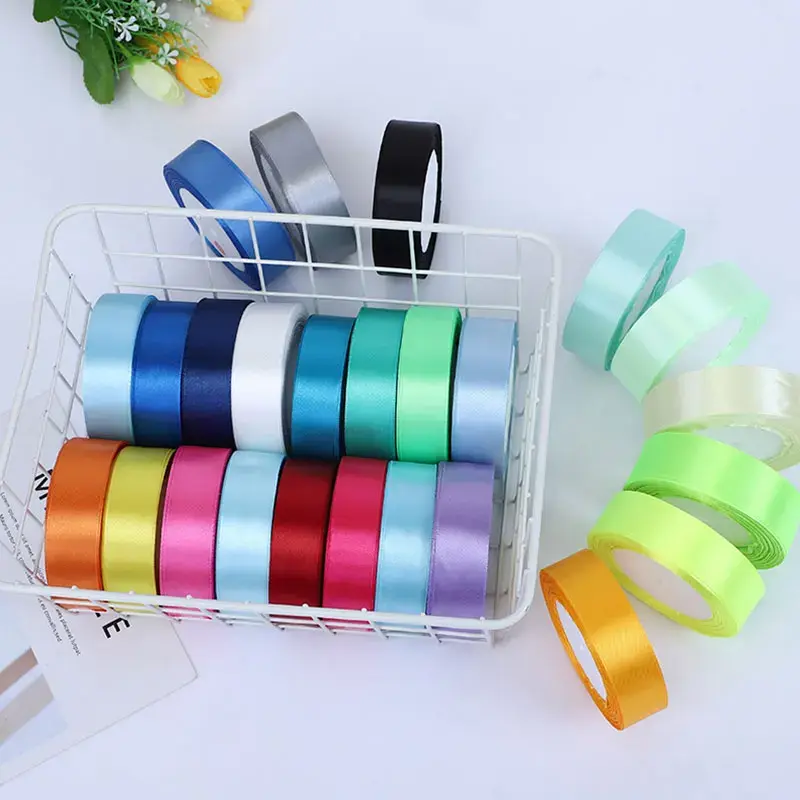 25mm Silk Satin Ribbons White Blue Purple Green Pink Yellow Black Silver Gold DIY Ribbons Wedding Christmas Party Gift Wrapping