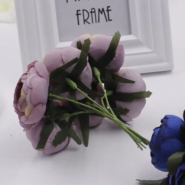 LOT 6PCS Artificial Roses Flower Heads Vintage Tea Bud Flower Bouquet DIY Wedding Bridal Wreath Corsage Marriage Fake Flowers