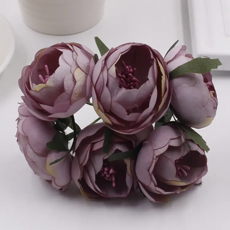 LOT 6PCS Artificial Roses Flower Heads Vintage Tea Bud Flower Bouquet DIY Wedding Bridal Wreath Corsage Marriage Fake Flowers