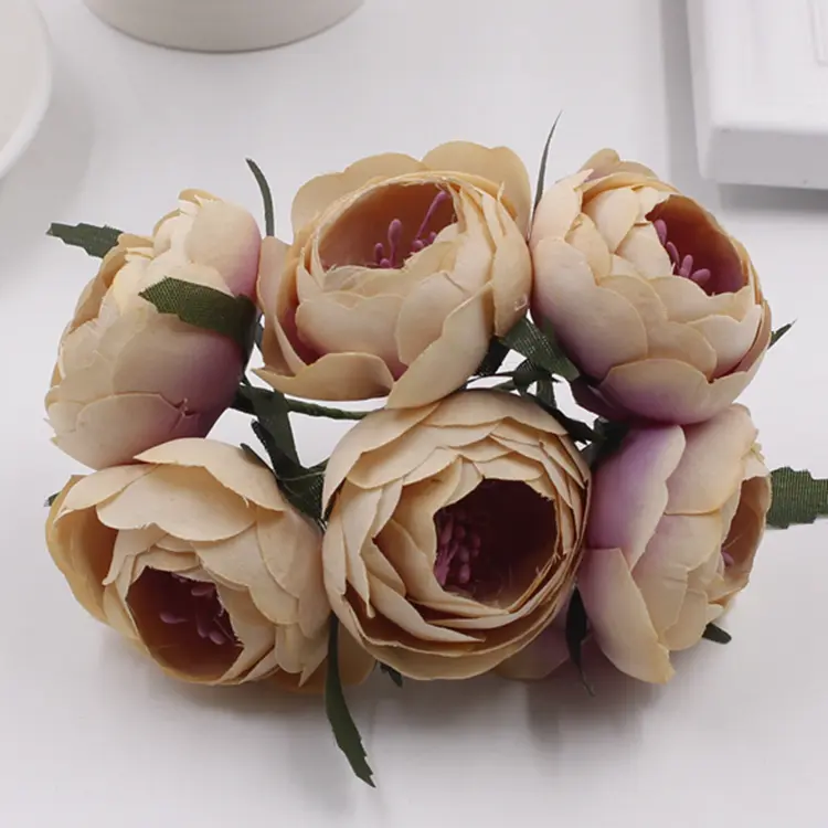LOT 6PCS Artificial Roses Flower Heads Vintage Tea Bud Flower Bouquet DIY Wedding Bridal Wreath Corsage Marriage Fake Flowers