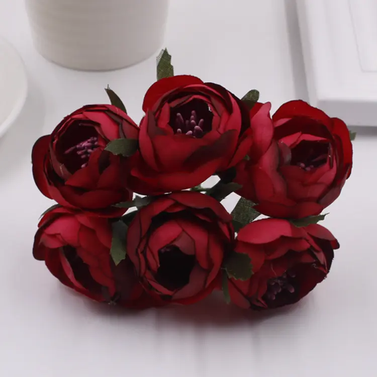 LOT 6PCS Artificial Roses Flower Heads Vintage Tea Bud Flower Bouquet DIY Wedding Bridal Wreath Corsage Marriage Fake Flowers
