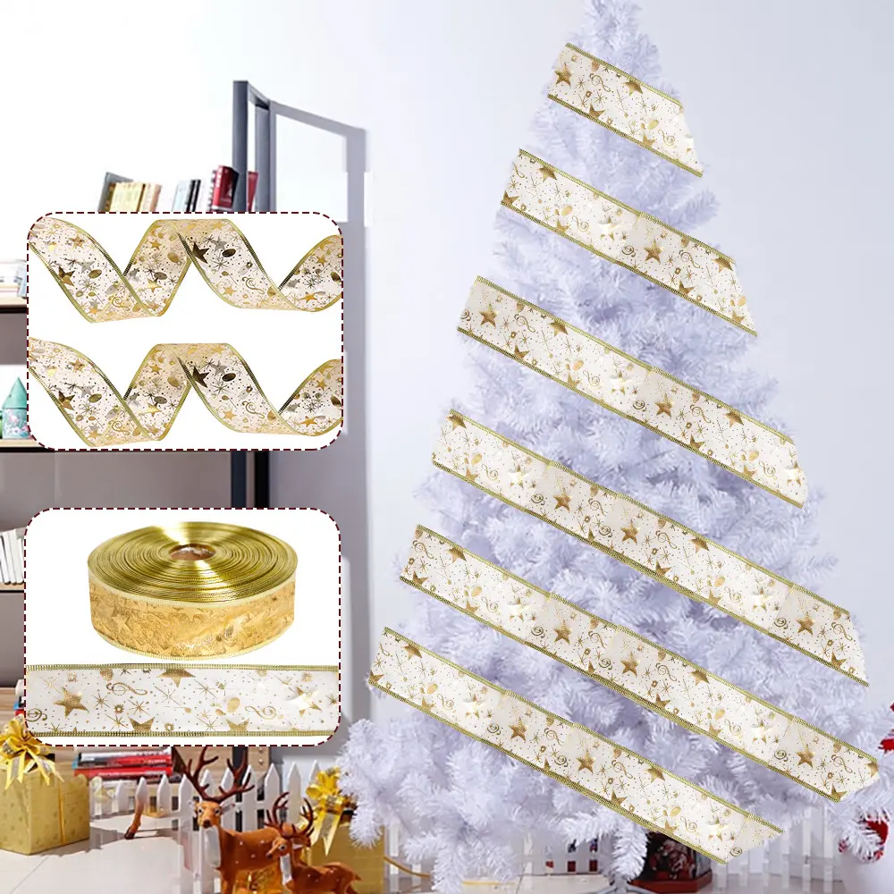 6.3cm 2meters Christmas Ribbon Red Gold Silver Blue Rose Merry Christmas Decorations for Home Xmas Tree Ornament