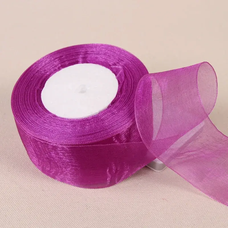 12mm 15mm 20mm 25mm 40mm 50mm Purple Transparent Organza Ribbons DIY Crafts Fabric Christmas Wedding Birthday Party Decoration