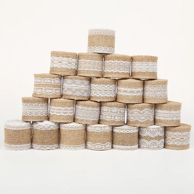 2M Natural Jute Burlap Ribbon Rustic Vintage Wedding Decor 2inch Width Hessian Lace Tape Christmas Birthday Party Supplies DIY