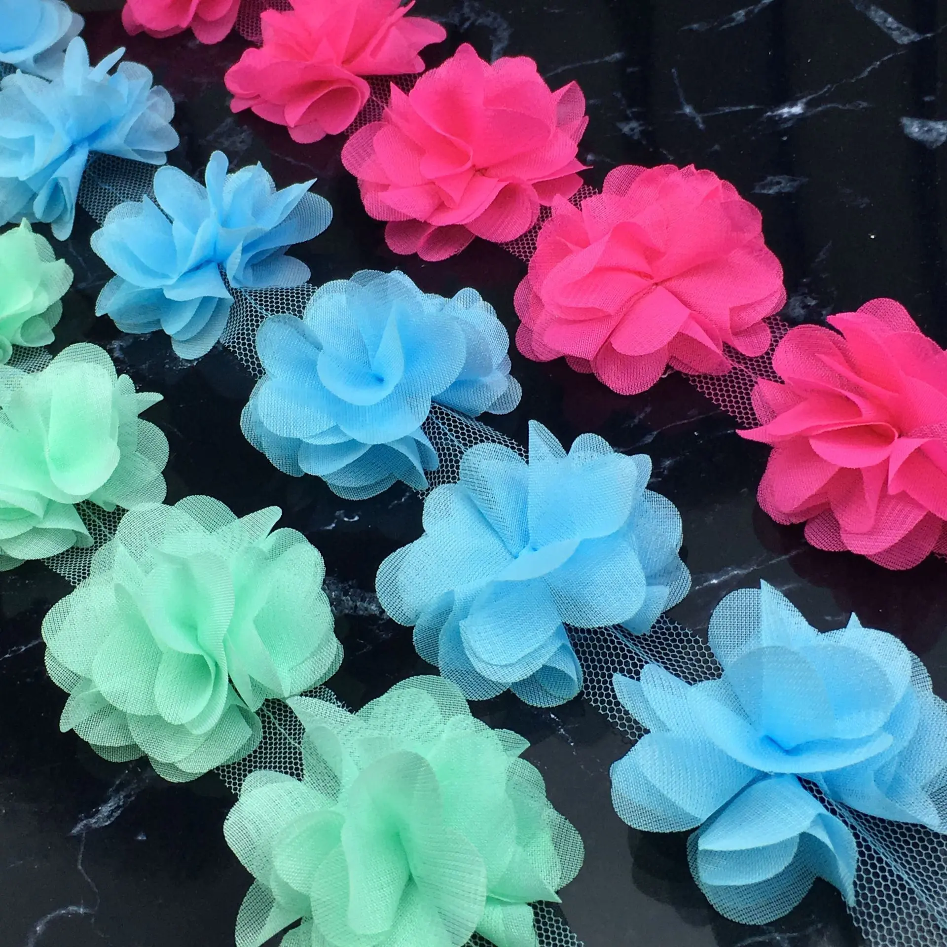 120piece Flower Chiffon Fabric Lace Ribbon 10Yards Wedding Dress Bridal Lace Fabric Children's Clothing Applique Sewing