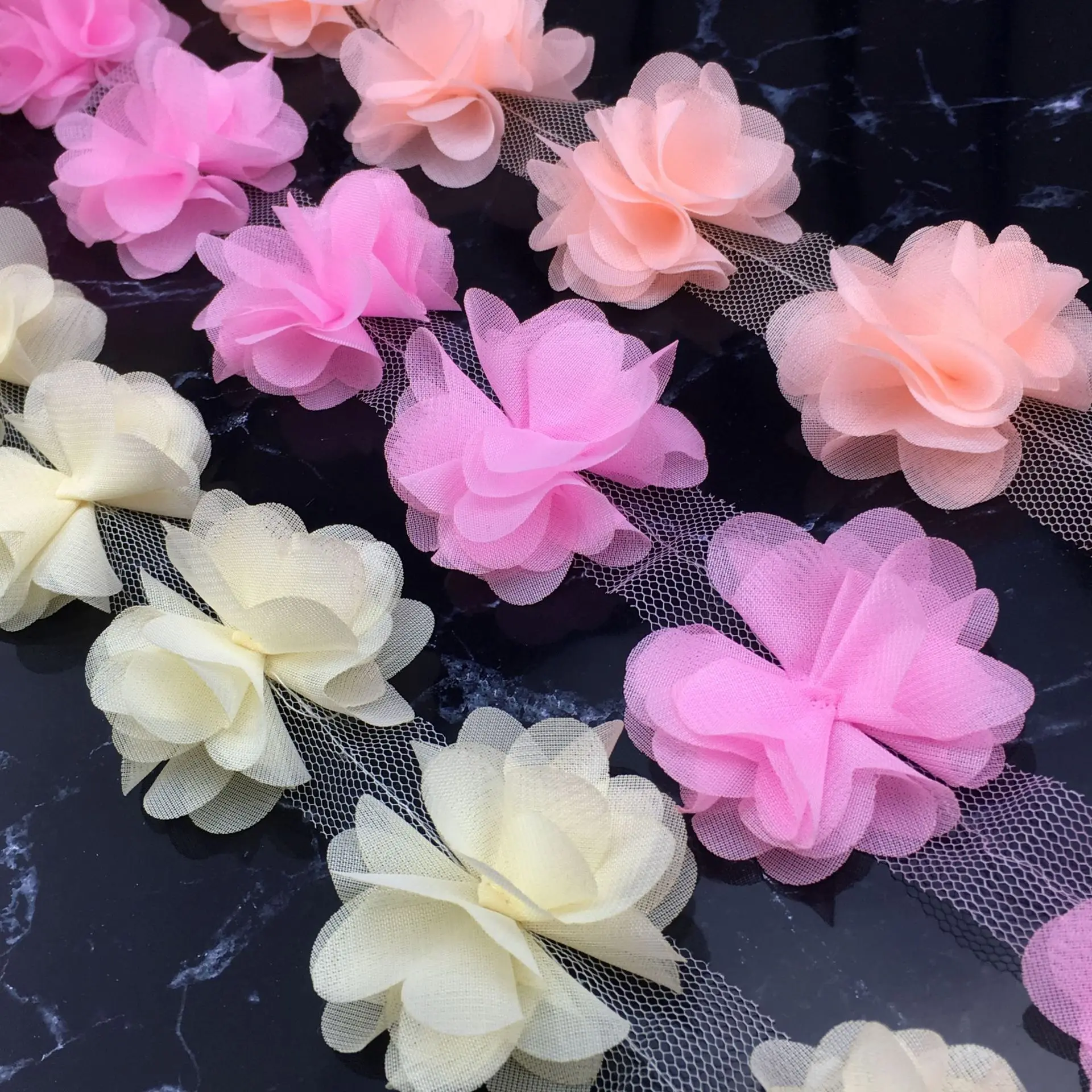120piece Flower Chiffon Fabric Lace Ribbon 10Yards Wedding Dress Bridal Lace Fabric Children's Clothing Applique Sewing