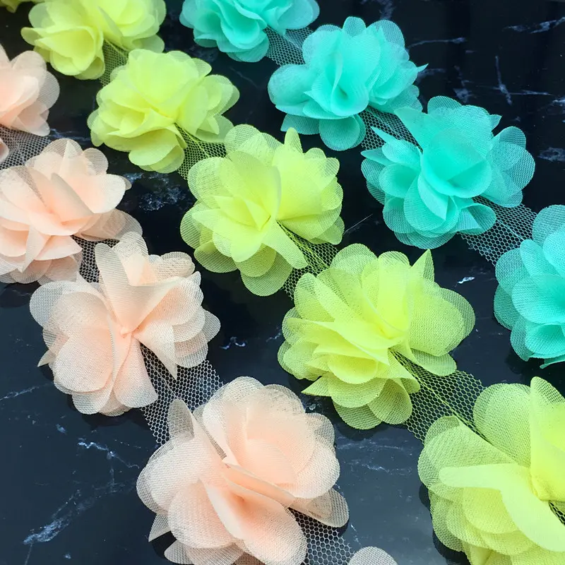 120piece Flower Chiffon Fabric Lace Ribbon 10Yards Wedding Dress Bridal Lace Fabric Children's Clothing Applique Sewing