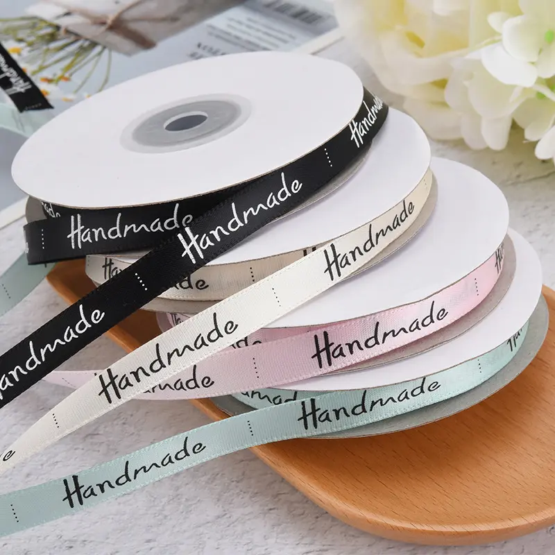 3/8'' (10mm) 25 Yards Handmade Letter Satin Ribbon Gifts Box Packaging Festival Party Decorations DIY Bow Craft Bouquet Supplies