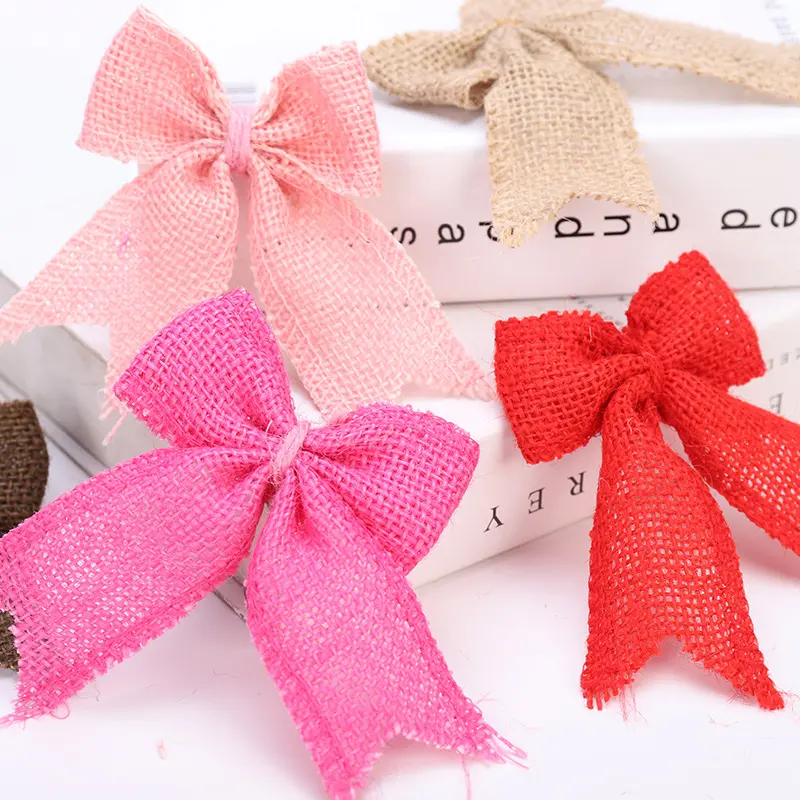 5pcs Jute Burlap Christmas Bows DIY Crafts Festive Party Supplies Halloween New Year Wedding Birthday Party Gift Box Decoration