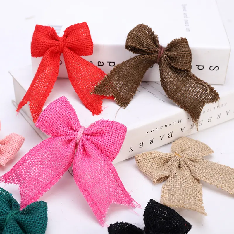 5pcs Jute Burlap Christmas Bows DIY Crafts Festive Party Supplies Halloween New Year Wedding Birthday Party Gift Box Decoration