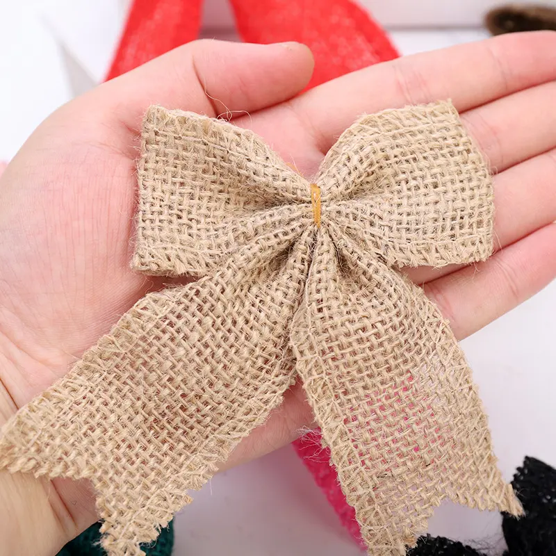 5pcs Jute Burlap Christmas Bows DIY Crafts Festive Party Supplies Halloween New Year Wedding Birthday Party Gift Box Decoration