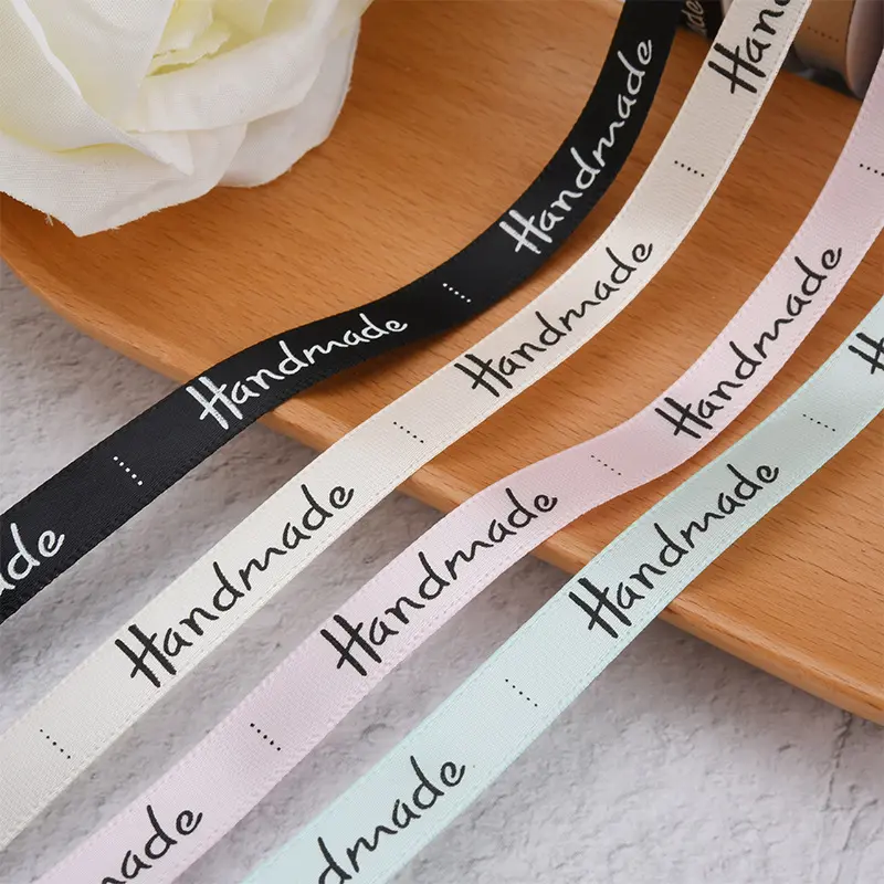 3/8'' (10mm) 25 Yards Handmade Letter Satin Ribbon Gifts Box Packaging Festival Party Decorations DIY Bow Craft Bouquet Supplies