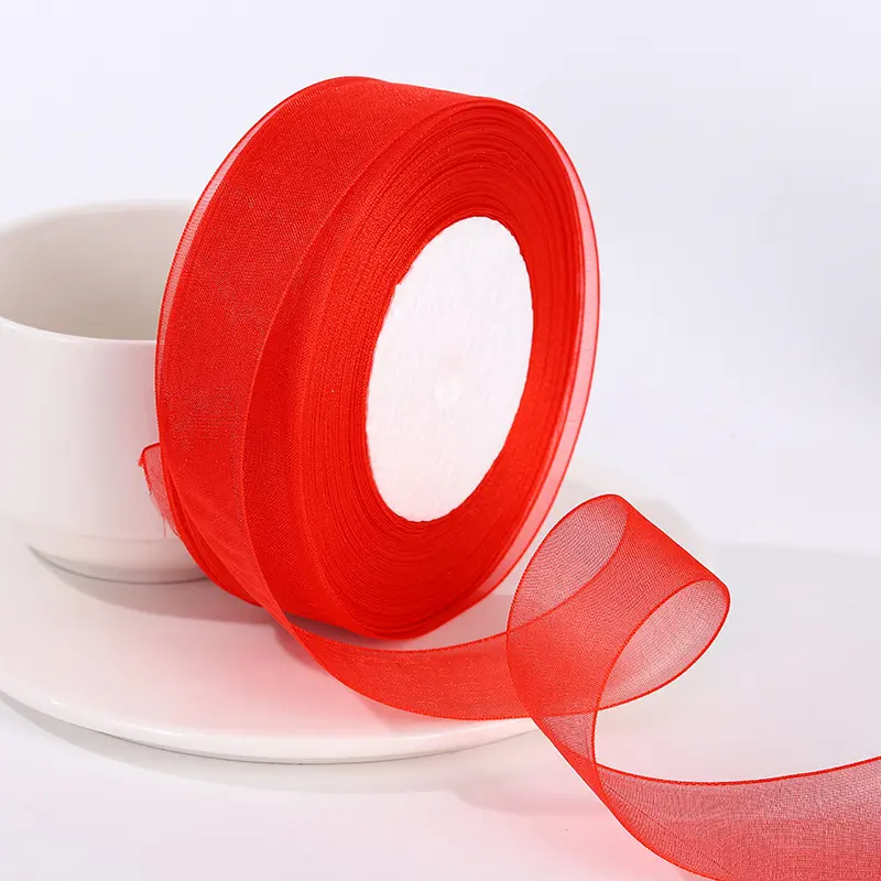 (50 Yards/roll) 25mm Organza Ribbons Wholesale White Gift Wrapping Decoration Christmas Ribbons DIY Handmade Chiffon Tape