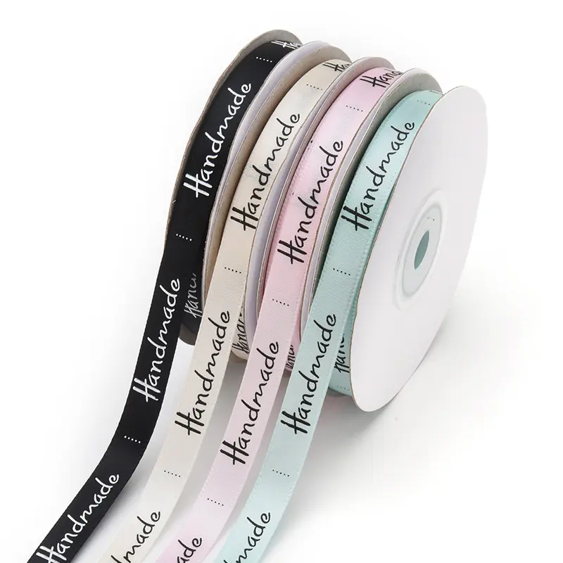 3/8'' (10mm) 25 Yards Handmade Letter Satin Ribbon Gifts Box Packaging Festival Party Decorations DIY Bow Craft Bouquet Supplies