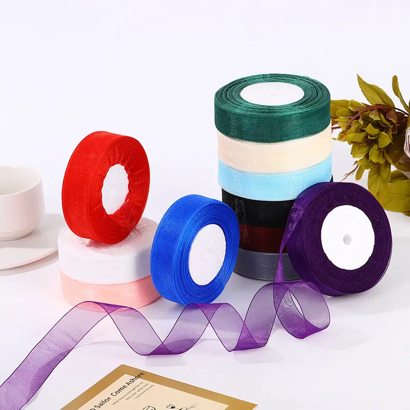 (50 Yards/roll) 25mm Organza Ribbons Wholesale White Gift Wrapping Decoration Christmas Ribbons DIY Handmade Chiffon Tape