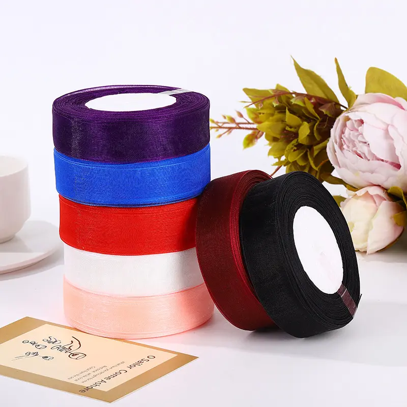 (50 Yards/roll) 25mm Organza Ribbons Wholesale White Gift Wrapping Decoration Christmas Ribbons DIY Handmade Chiffon Tape