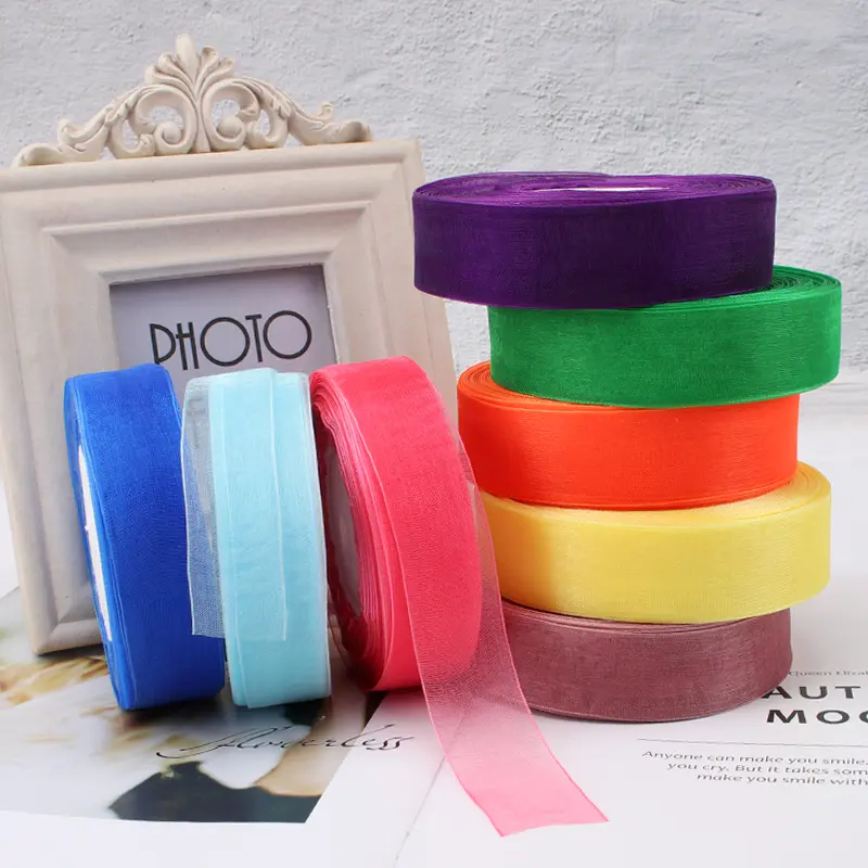 (50 Yards/roll) 25mm Organza Ribbons Wholesale White Gift Wrapping Decoration Christmas Ribbons DIY Handmade Chiffon Tape