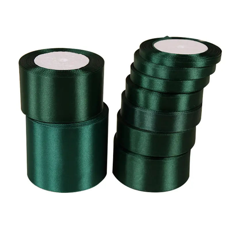 25Yards Dark Green Silk Satin Ribbons 0.6cm-5cm Gift Bow Handmade DIY Craft Wedding Party Halloween Supplies Decoration
