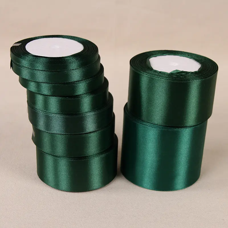 25Yards Dark Green Silk Satin Ribbons 0.6cm-5cm Gift Bow Handmade DIY Craft Wedding Party Halloween Supplies Decoration