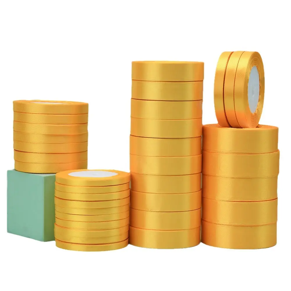 6mm 10mm 15mm 20mm 25mm 40mm 50mm Gold Yellow Silk Satin Ribbons Single Face DIY Handmade Gift Wrapping Halloween Ribbon