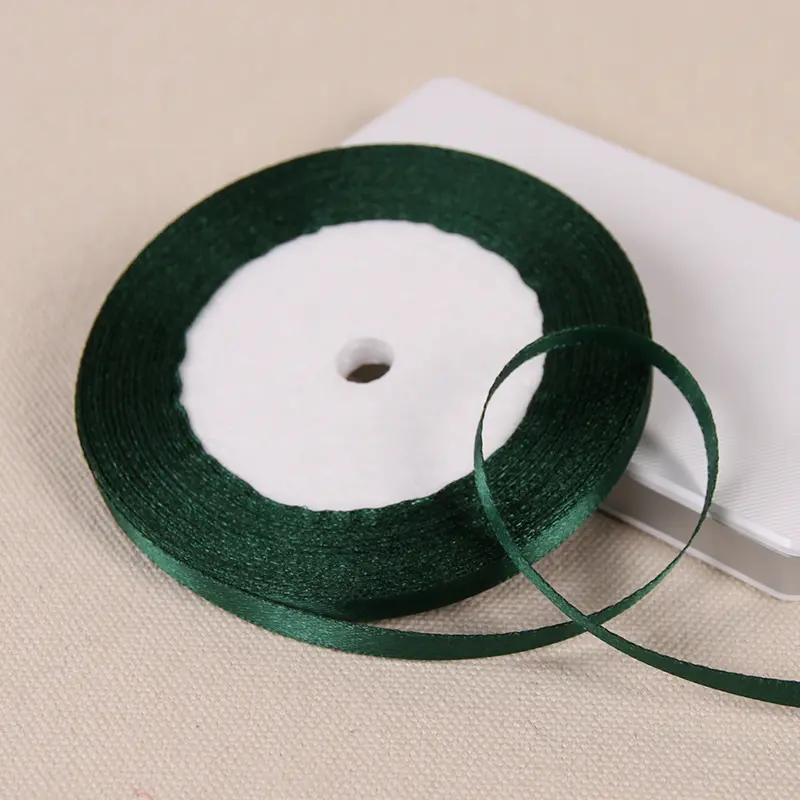 25Yards Dark Green Silk Satin Ribbons 0.6cm-5cm Gift Bow Handmade DIY Craft Wedding Party Halloween Supplies Decoration