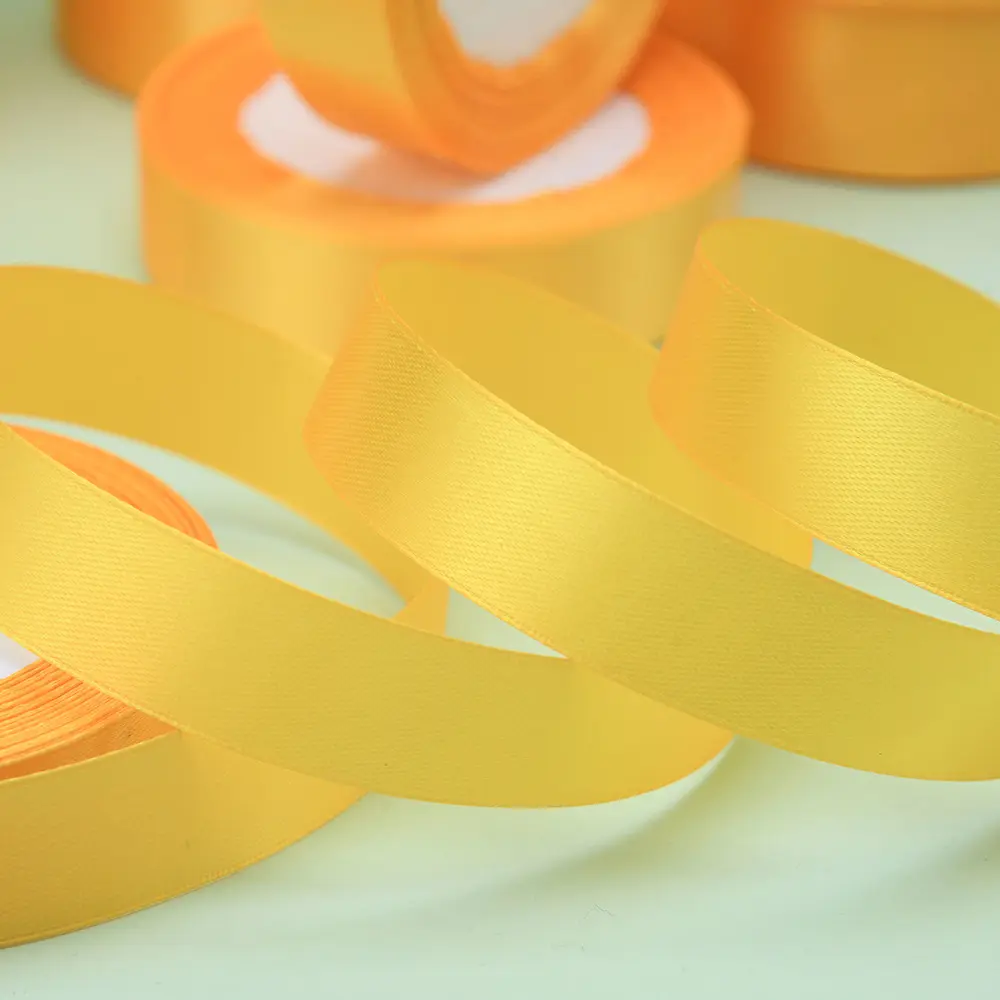 6mm 10mm 15mm 20mm 25mm 40mm 50mm Gold Yellow Silk Satin Ribbons Single Face DIY Handmade Gift Wrapping Halloween Ribbon