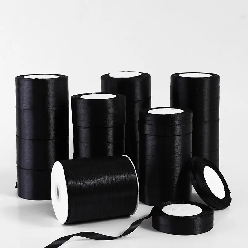 22Meters Black Satin Ribbon 50mm 40mm 25mm 15mm 12mm 10mm 6mm Silk Crafts Supplies Sewing Accessories Christmas Decorations