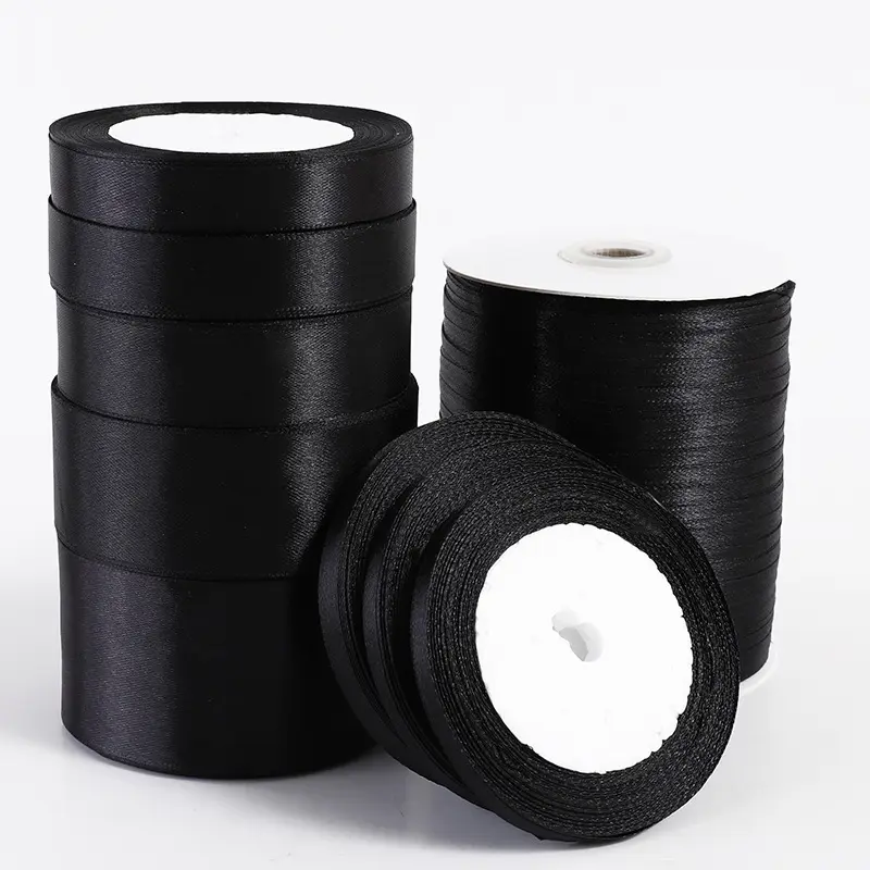 22Meters Black Satin Ribbon 50mm 40mm 25mm 15mm 12mm 10mm 6mm Silk Crafts Supplies Sewing Accessories Christmas Decorations