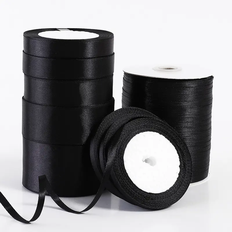 22Meters Black Satin Ribbon 50mm 40mm 25mm 15mm 12mm 10mm 6mm Silk Crafts Supplies Sewing Accessories Christmas Decorations